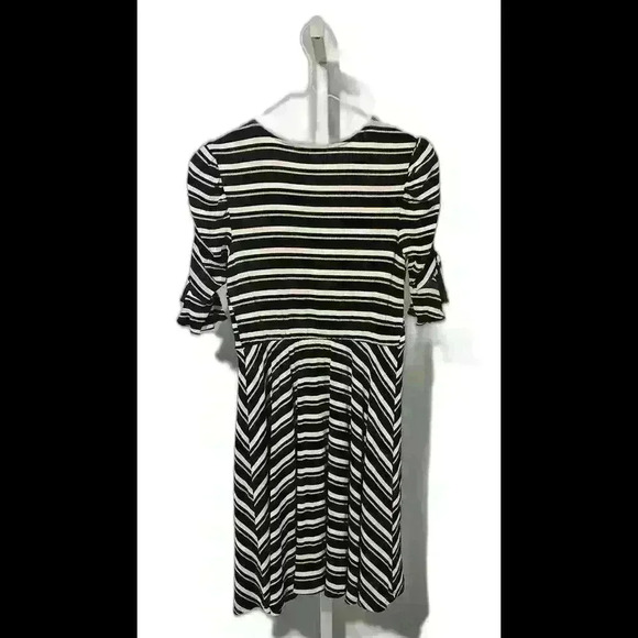 Bonnie Jean Black and White Striped Dress with Puff Sleeves - Picture 2 of 5